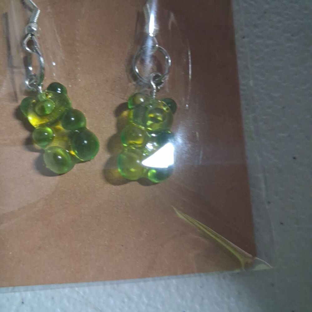 Handmade Green Gummy Bear Earrings